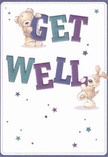 Radiating cheer and gentle vibrancy, this get well card brings forward the restorative spirit of Honor Oak's neighbourhood. Two delightfully illustrated companions-a teddy bear and an exuberant puppy-seem to spring with joy from the creamy surface, each supporting the large, colour-splashed letters of 'Get Well.' Shaded in assertive indigo and serene teal, the typography draws the eye while starbursts and twinkles in blues and purples skim across the scene like confetti at a cheerful gathering on Honor Oak Road. The painted textures suggest plush softness and a tender embrace, their artistic detail conveying the care found in every arrangement offered by local florists. With its light, playful tone and underlying warmth, this card offers comfort to someone recuperating-its presence a little like receiving that perfect, heartfelt bouquet from a neighbour, mingling optimism and care in every brushstroke, ideal for lifting spirits throughout the community.