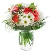 This bouquet radiates the cheerful freshness so beloved across Honor Oak, as if plucked from the heart of a local summer's day. Fluffy coral carnations sit at the centre, their intricately ruffled petals exuding both vitality and warmth, while brilliant white chrysanthemums create a frame of calm, understated beauty. Clusters of classic white daisies, each centered in a gentle yellow-green, sparkle with an easy charm-inviting memories of walks beneath the trees in Honor Oak Park. Baby's breath, delicate as morning fog, lightly drapes among the blossoms, softening the overall design with its lacy touch. A few magenta alstroemeria buds remain closed at the edge, hinting at hidden surprises yet to come. The bouquet is artfully enveloped by deep green leaves-both wide and narrow-providing contrast, structure, and the sense of floral abundance. Resting in a clear glass vase filled with water, the bouquet's stems are visible and fresh, echoing the transparent sincerity this arrangement brings to any space. Whether as a birthday gift, a gesture of solace, or simply to brighten a favourite corner at home, this locally inspired bouquet harnesses the uplifting spirit and natural charm found throughout the Honor Oak community.